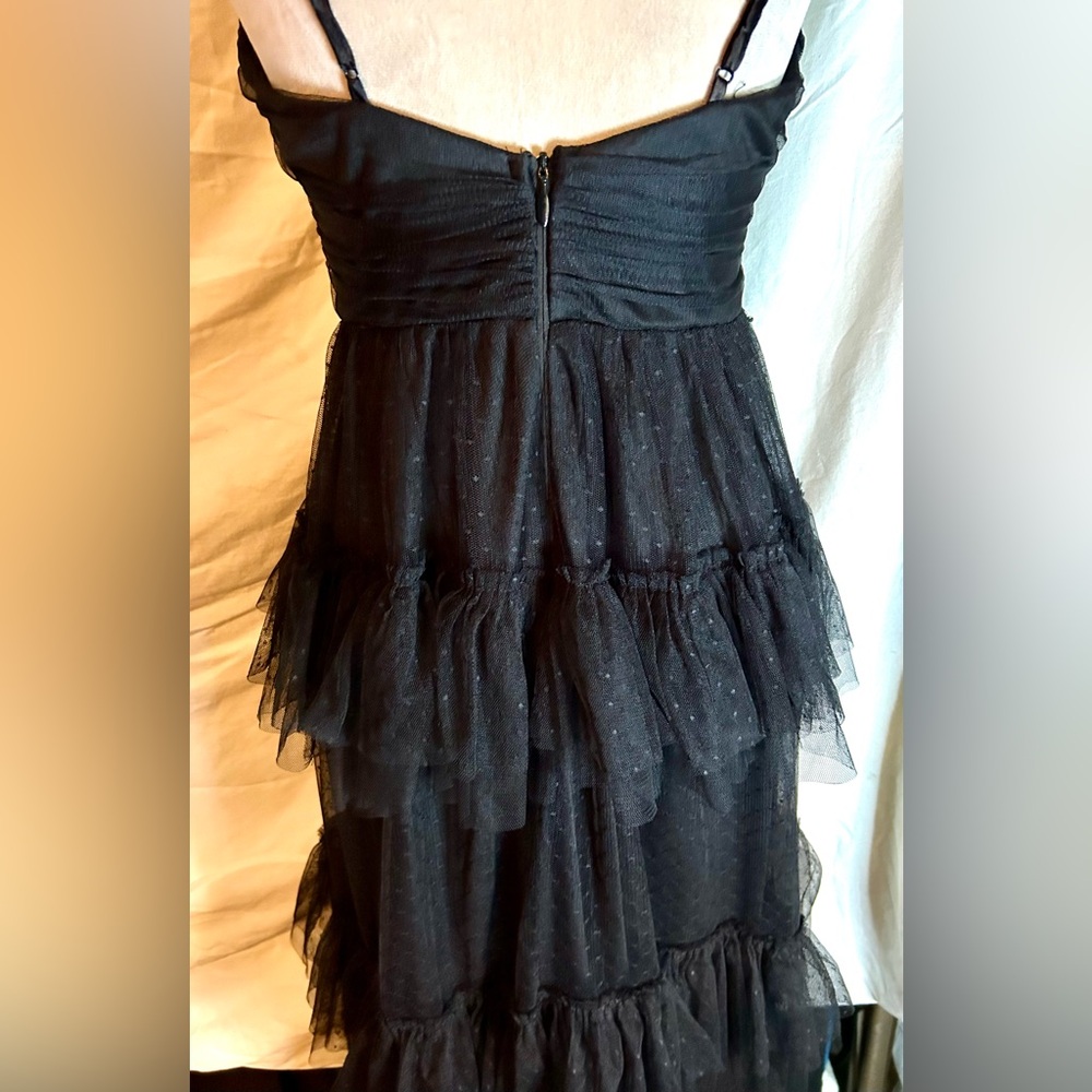 Lulus Pure Radiance Black Mesh Swiss Dot Tiered Maxi Dress, Size M - Picture 11 of 14